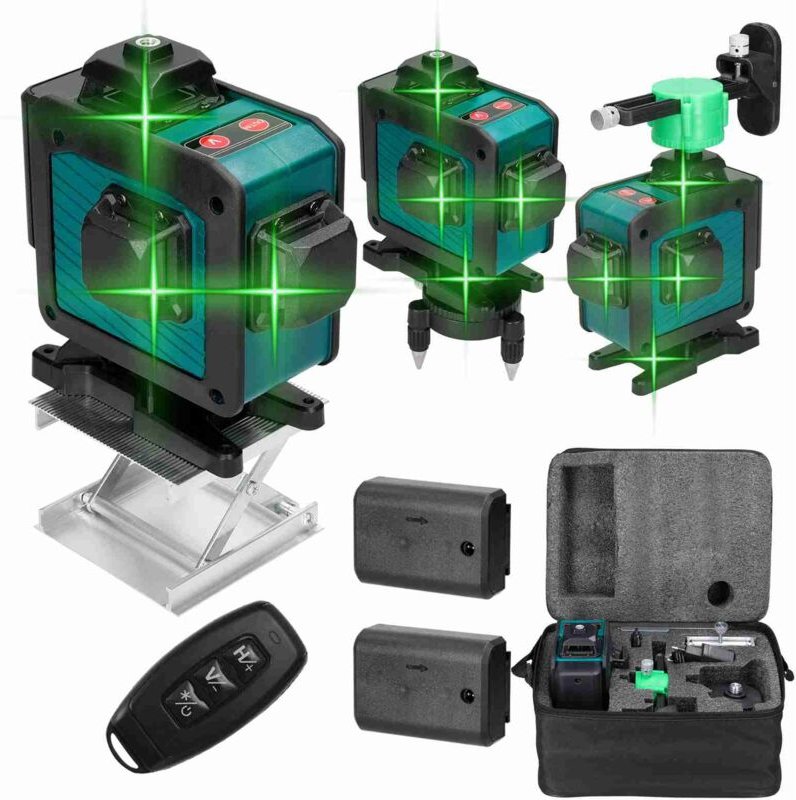 Ej.life - Laser Level, 16 Linien Laser Level 3° Selbstnivellierungsfunktion mit 2 2400 mAh wiederaufladbarem Akku