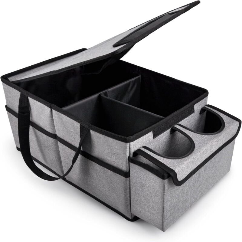 Autositz-Organizer und Aufbewahrungsbox, Gepäck- und Einkaufsorganizer für Vorder- oder Rücksitz, mit Deckel und 1 Netzt...