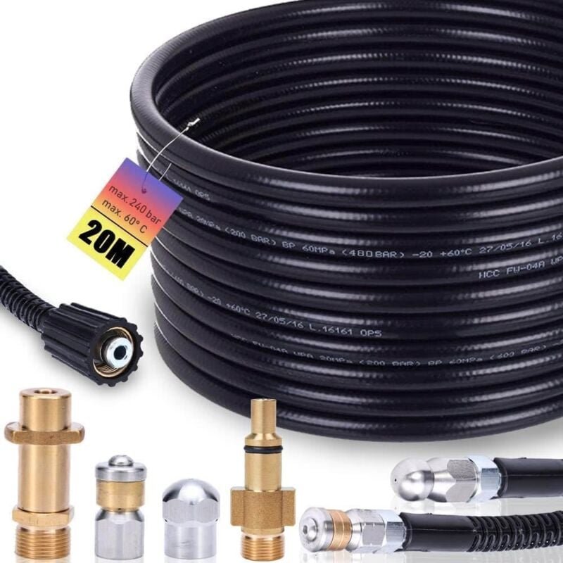 20m Rohrreinigungsschlauch Set, 200 bar inkl. M22 Adapter, Düsen starr + rotierend für K2, K3, K4, K5, K6, K7, lavor Hoc...