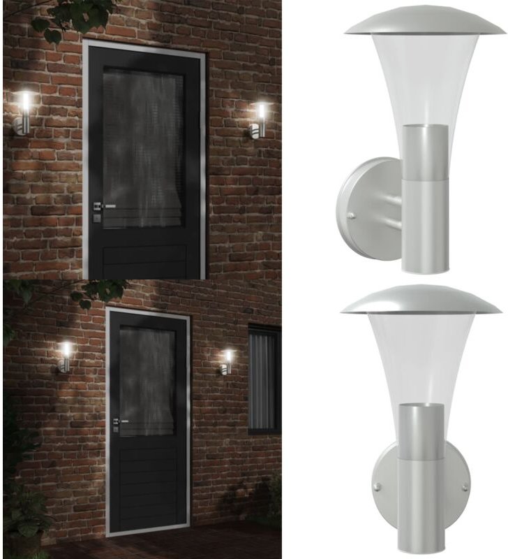 Außenwandleuchte Silbern Edelstahl - Outdoor Wandleuchte - Edelstahl Leuchte - Gartenbeleuchtung - Gartenlampe - Wetterf...