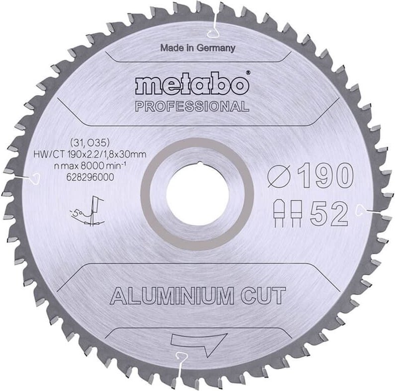 Metabo Kreissägeblatt Aluminium Cut 190x30 mm 52 FZ / TZ 5°neg Handkreissägen