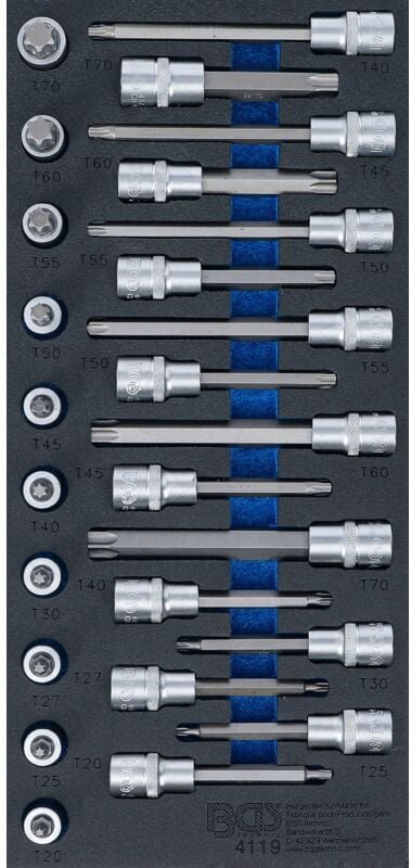 Bgs Technic - Werkstattwageneinlage 1/3: Bit-Einsatz-Satz Antrieb Innenvierkant 12,5 mm (1/2') T-Profil (für Torx) 26-tl...
