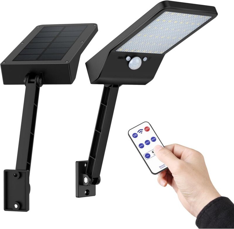 Solarleuchte Außen, led Leuchte mit Bewegungsmelder, IP65 wasserdicht, Kaltweißes Licht, mit Fernbedienung (2 Stück)