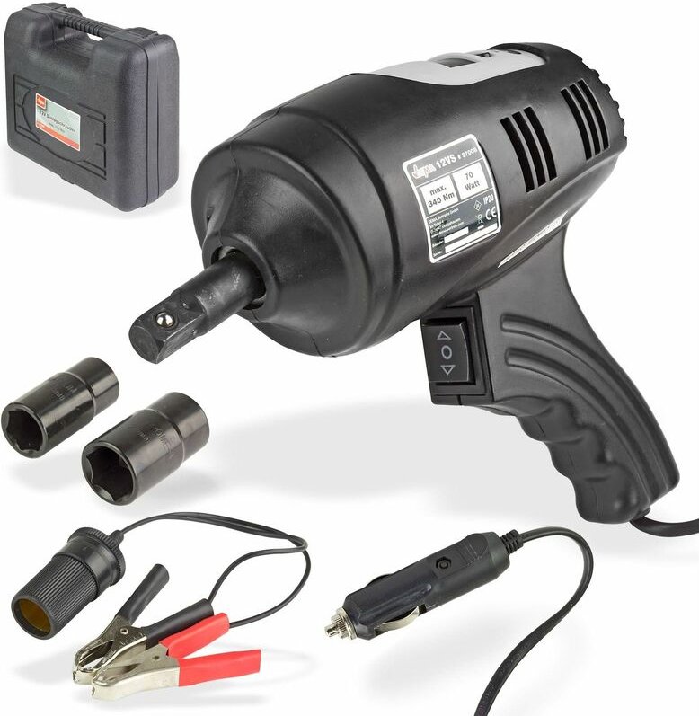 Dema - Elektro 12V Schlagschrauber pkw Auto kfz Set Satz Koffer 340 Nm + 4 Nüsse