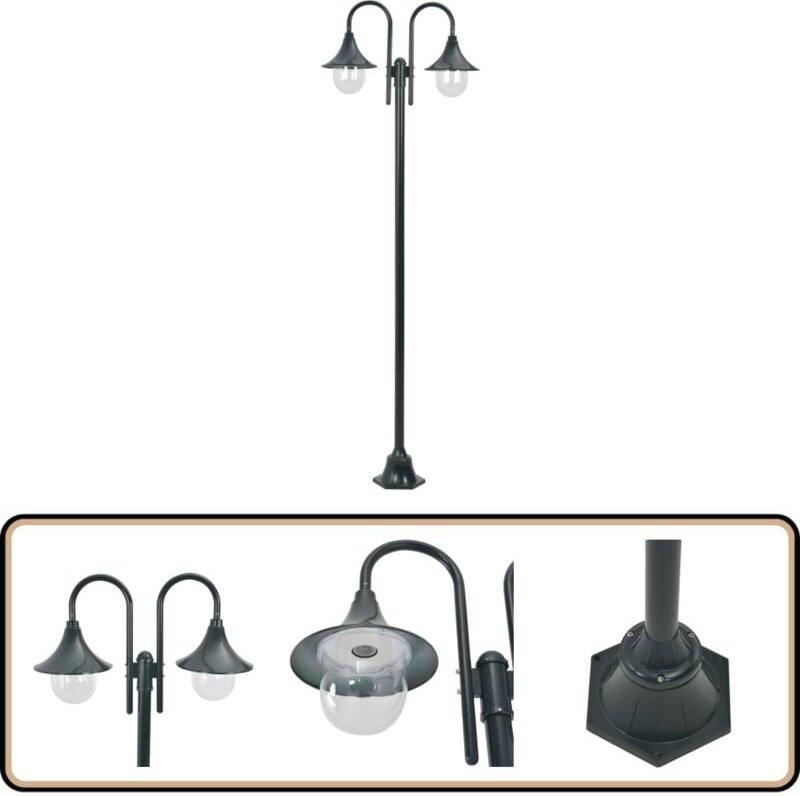 Garten-Pollerleuchte E27 220 cm Aluminium 2-Laterne Dunkelgrün - Gartenleuchte - led Laterne - Außenstehleuchte - Alu La...