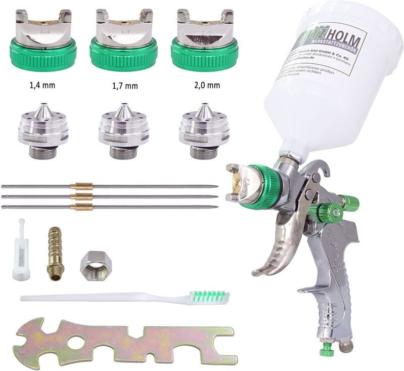 Thumbnail - Baumarktplus - hvlp Spraypistole Lackierpistole mit 3 Edelstahldüsen 1,4mm 1,7mm 2,0mm 600ml Becher