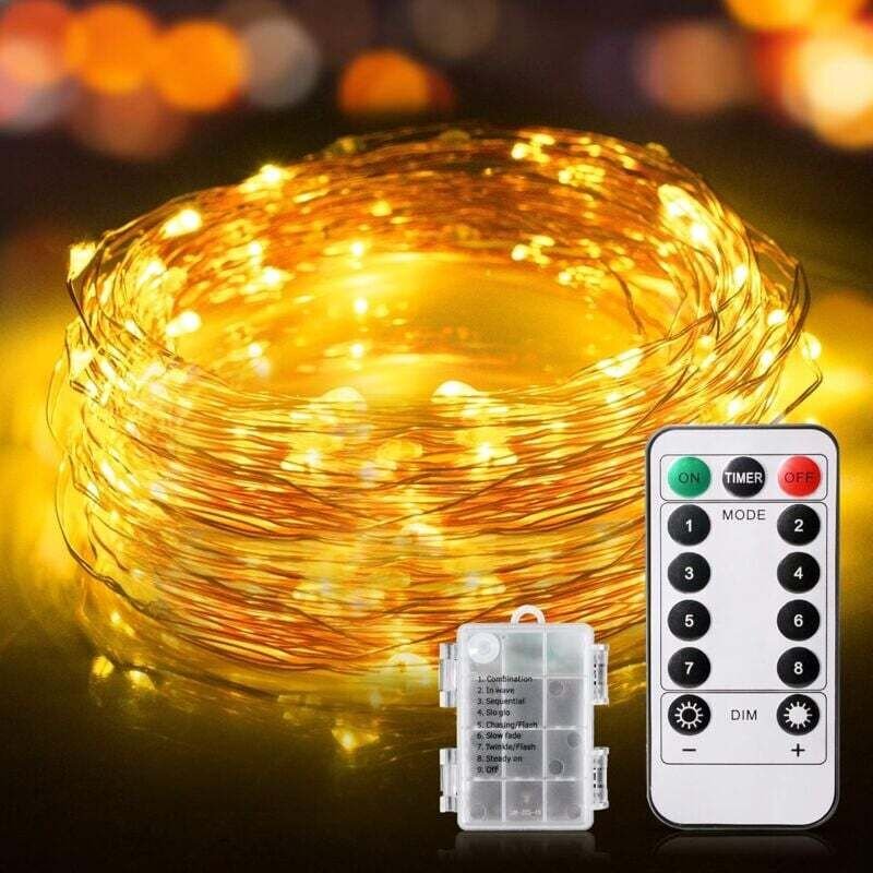 Lichterkette, 20 m und 200 LEDs, batteriebetrieben, IP65 wasserdicht, 8 Modi, Lichterkette für drinnen und draußen, für ...