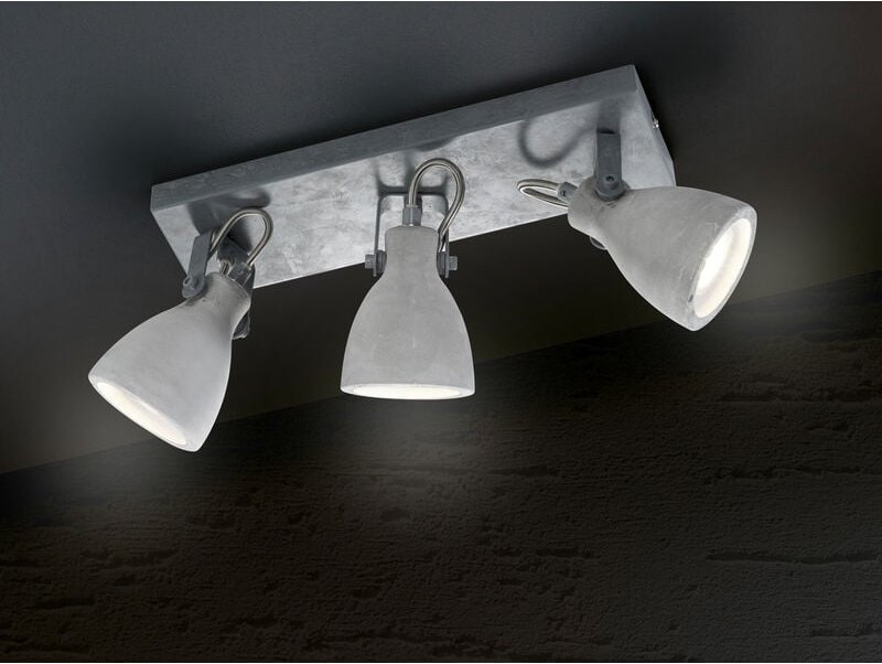 Trio - Retro Deckenstrahler concrete 3-flammig mit Beton-Lampenschirmen, Breite 35cm