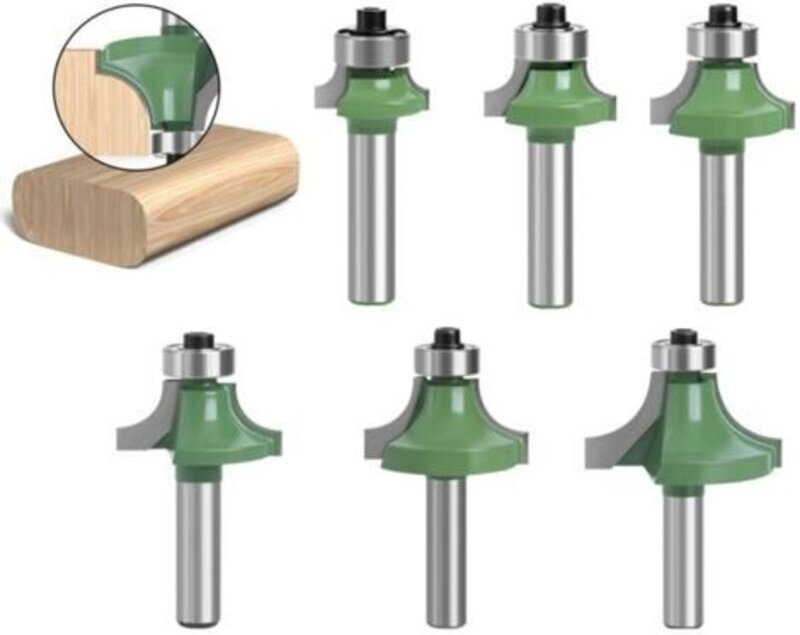 Set mit 6 8-mm-Holzfräsern, Viertelrundfräsern mit 8-mm-Schaft, Fräsern für die Holzbearbeitung, Rundnutfräsern für die ...