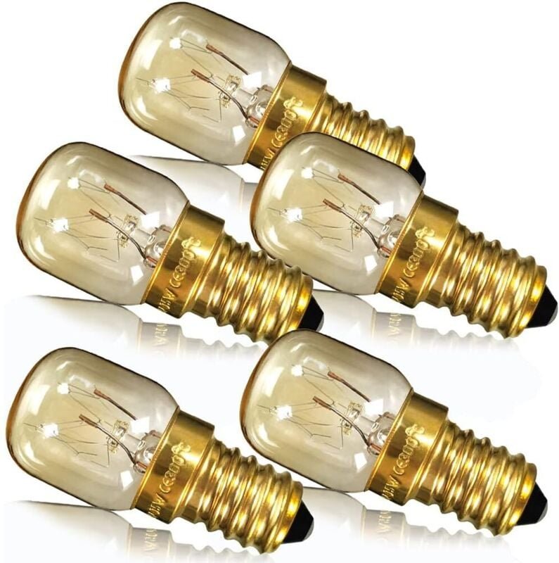 Kcvv - 5 Stück Backofenbirne, 15 w, kleine Edison-Schraube, E14, Messingsockel, Salzlampe, Pygmäenlampe
