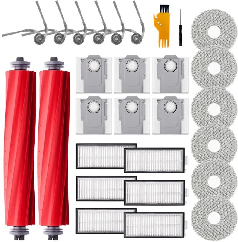 28-teiliges Zubehörset für Roborock QV 35A / QV 35S / QR 798 / QR 598 Roboter – 2 Hauptbürsten, 6 Tücher, 6 Filter, 6 Pu...