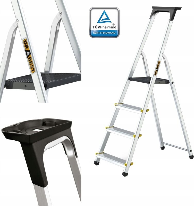 Haushaltsleiter aus Aluminium mit Ablage, 4 Stufen, 150 kg DRABEST