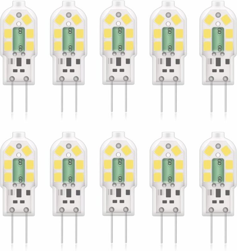 Ersandy - G4 2 w LED-Glühbirne, entspricht 20 w Halogenlampen, Kaltweiß 6000 k, 200 lm, 12 x smd, 12 v ac/dc, 10 Stück [...