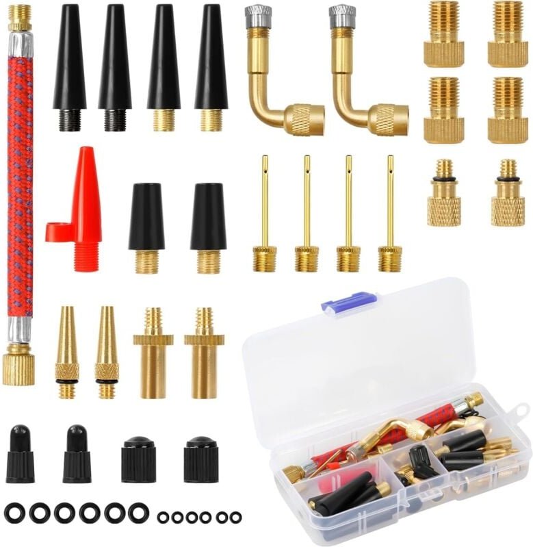 40 Stück Fahrradpumpendüse, DV AV SV Fahrradventiladapter mit Aufbewahrungsbox, Ball-Inflatordüse, Fahrradpumpenadapter ...