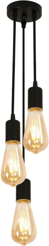 Goeco - Hängelampe Vintage 3 Lichtern Kronleuchter Für Wohnzimmer Schlafzimmer Esszimmer Büro Bar Café Schwarz E27 Basis