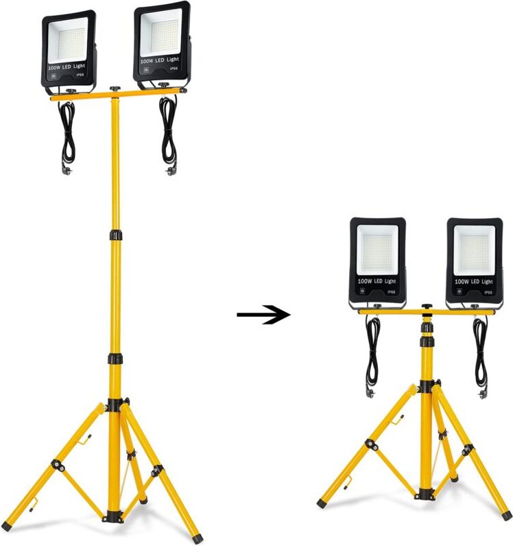 Led Baustrahler Arbeitsleuchte 100W2 8500LM led Fluter Floodlight inkl. Stativ und 3M Kabelfür Innen-und Außenbereich (2...