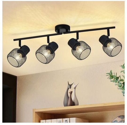 GBLY Deckenstrahler Schwarz Metall Deckenleuchte - Deckenlampe 4 Flammig Schwenkbar 330°Strahler LED E27 Innen für Wohnz...