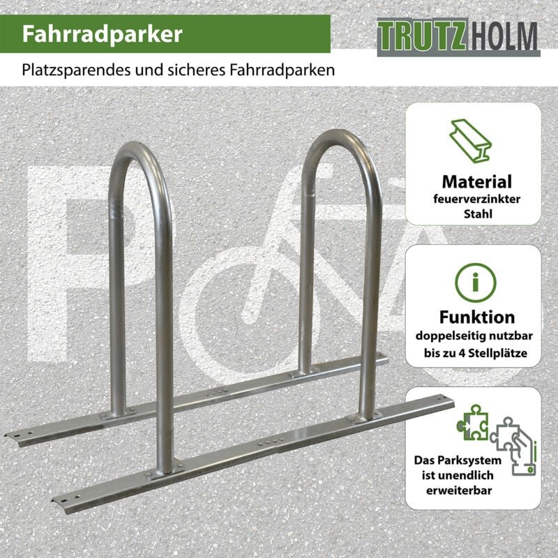 Thumbnail - Fahrradanlehnbügel 140 x 88 cm Stahl feuerverzinkt Ø 50 mm grau freistehend Fahrradständer Parker Typ U