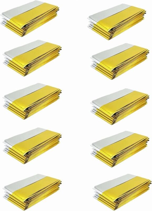 10er-Pack Rettungsdecken, 210 cm x 160 cm, extragroß, Mylar, Silber und Gold, Survival-Kit, thermische Erste Hilfe für C...