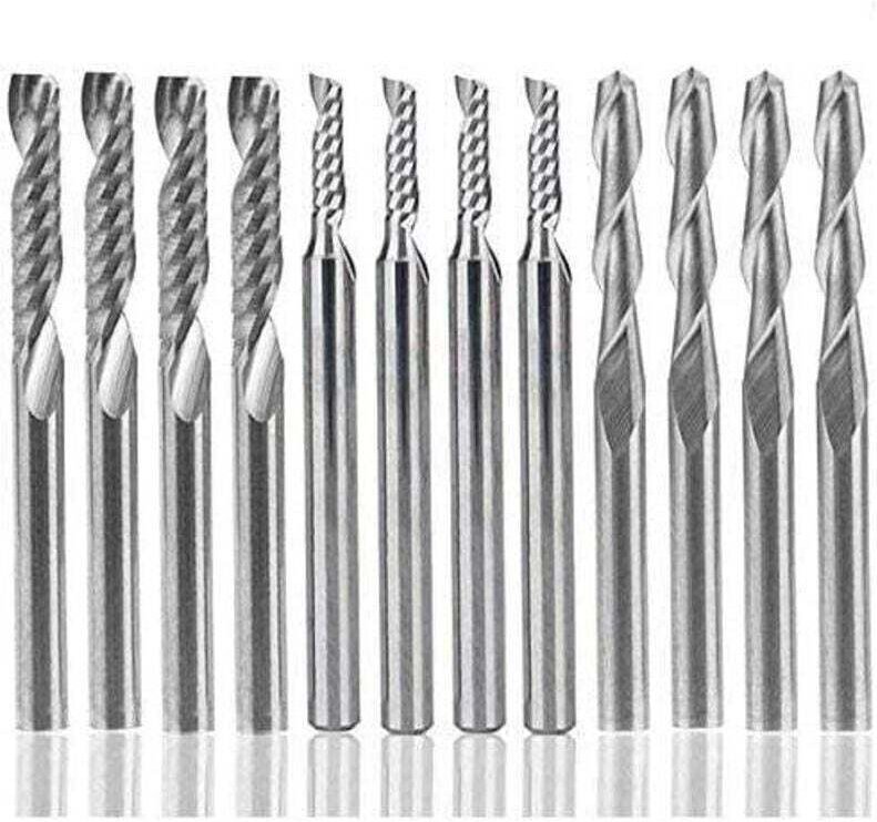Set aus 12 Hartmetall-Fräsern, 4 1/8" Doppelschneider-CNC-Fräsern und 8 Einzelschneider-Fräsern (2 Typen) für Nylon, Har...