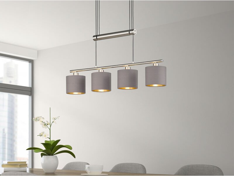Trio - Pendelleuchte garda 4-flammig Taupe höhenverstellbar mit Stoffschirmen, B:77cm