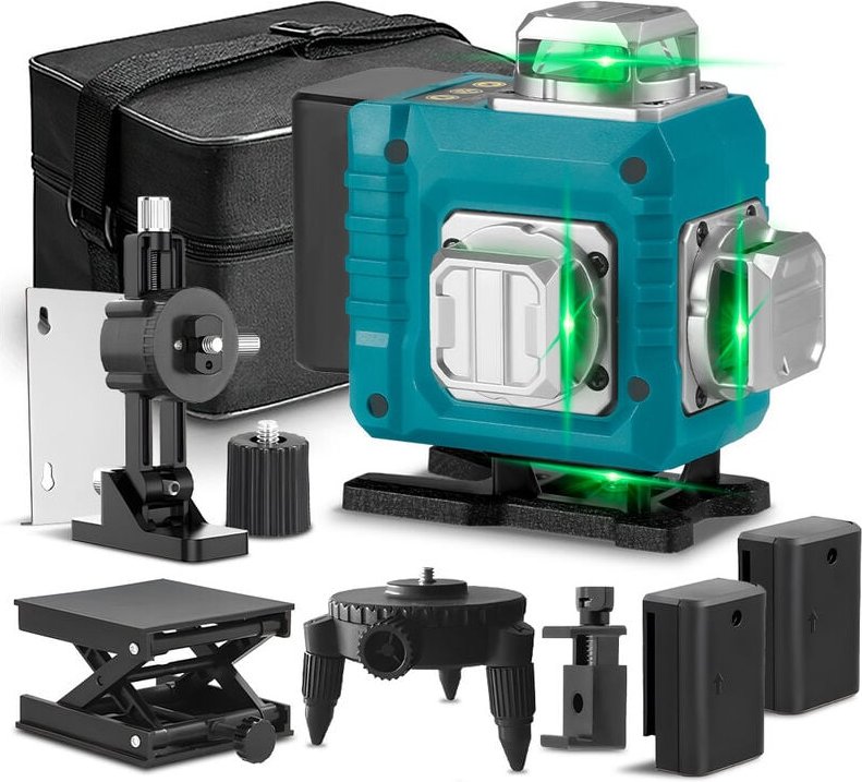 Onevan - Laser-Nivelliergerät 4 x 360°, 4D 16 Laserlinien, selbstnivellierendes Kreuznivelliergerät – 25 m mit 2 Batteri...