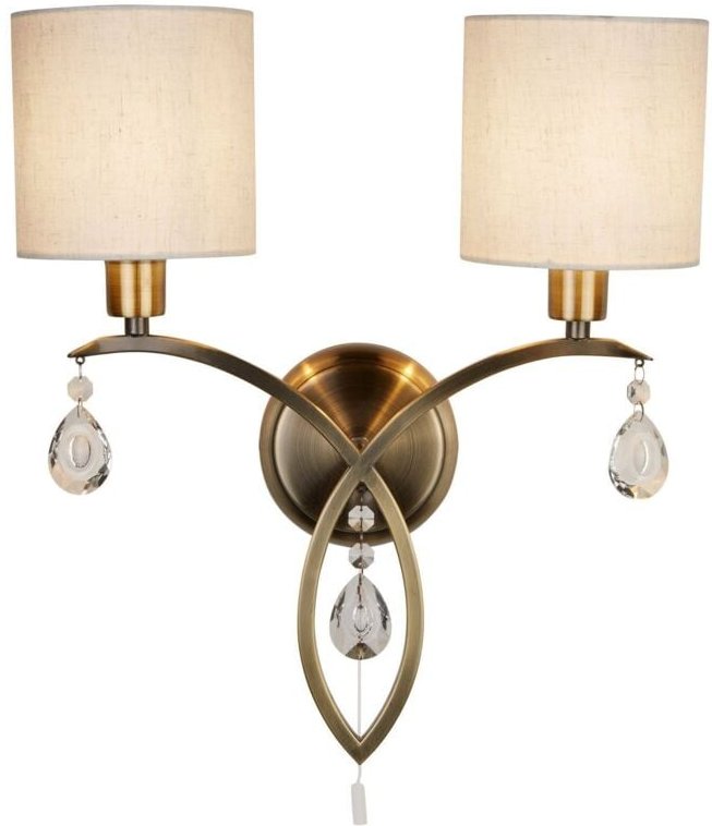 Alberto - 2 Licht Innenwandleuchte Antik Messing mit Kristallen und Schatten, E14 - Searchlight