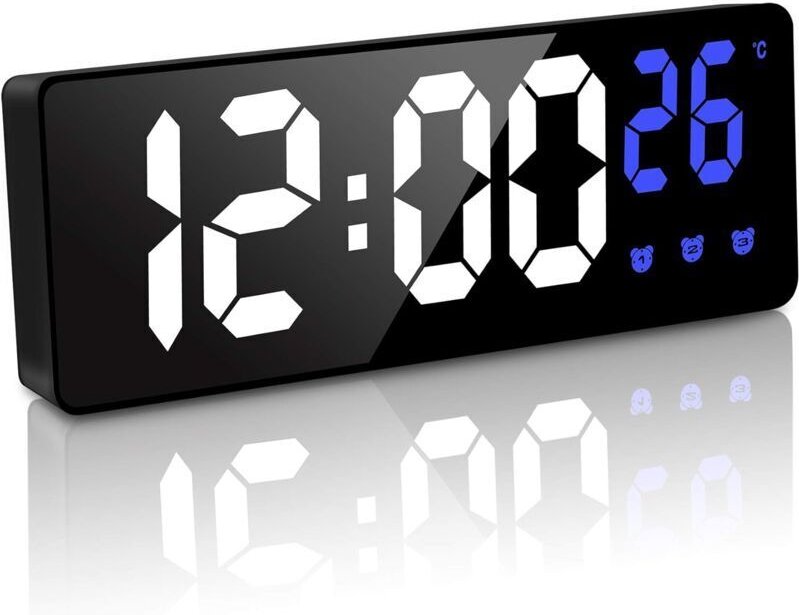 Digitaler Wecker, 17 cm LED-Digitaluhr mit Temperaturanzeige, Sprachsteuerung, geräuschlosem Ticken, Schlummerfunktion, ...