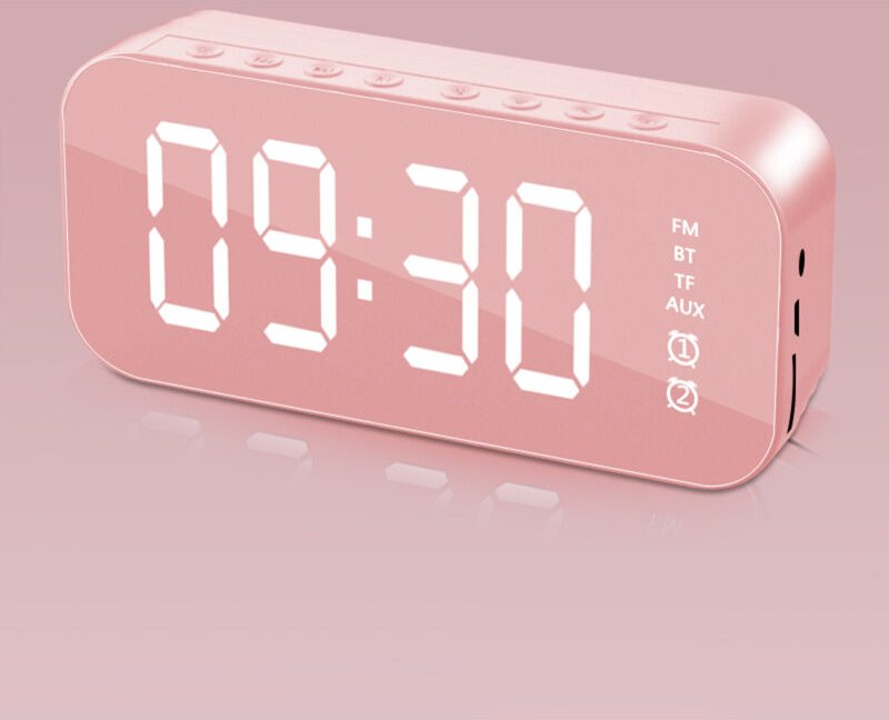 Sveglia digitale con altoparlante Bluetooth, radio, superficie a specchio, porta USB, orologio elettronico multifunziona...