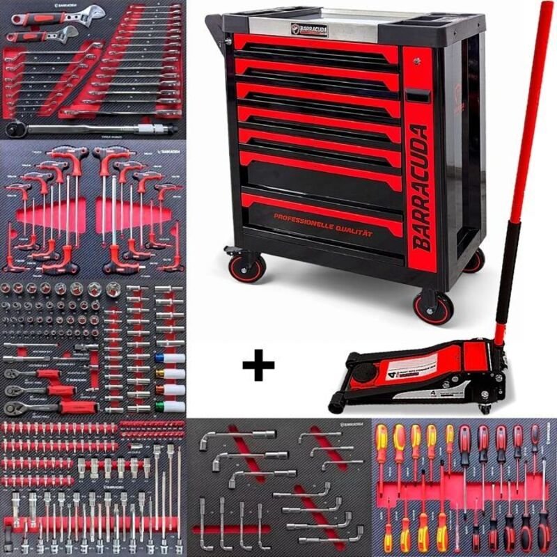 Werkstattwagen - BARRACUDA TOOLS - CUDA Max XXL - 8 Schubladen - Hydraulikheber 4T - Rot