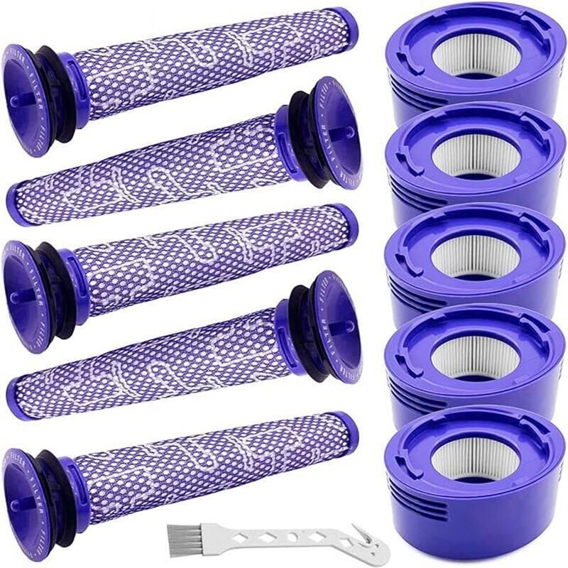 Packung mit 10 Ersatzfiltern für Dyson V7 und V8 Akku-Staubsauger - 5 Vorfilter, 5 Nachfilter.