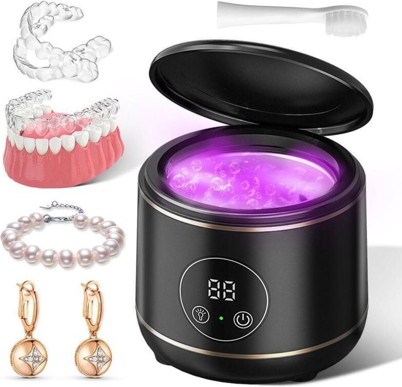 UV-Ultraschall-Zahnersatzreiniger, Ultraschall-Reinigungsgerät für Zahnprothesen, Mundschutz, Aligner, Bürstenköpfe, Ult...