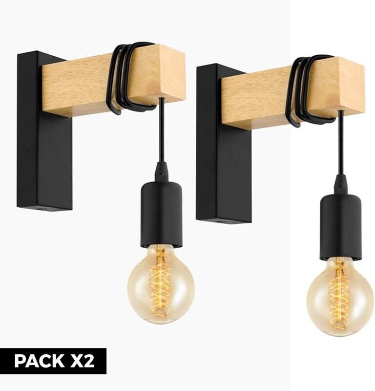 Pack X2 Rustikale Wandleuchter aus Holz 'ruder' E27