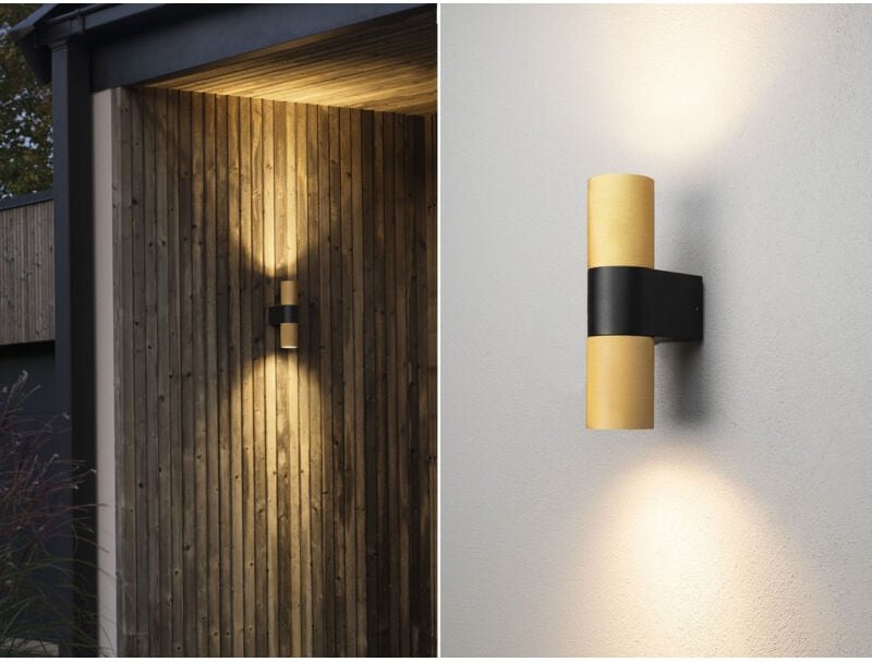 Meinewunschleuchte - Up and Down led Außenwandleuchte Aluminium Schwarz-Gold, Höhe 23,5cm