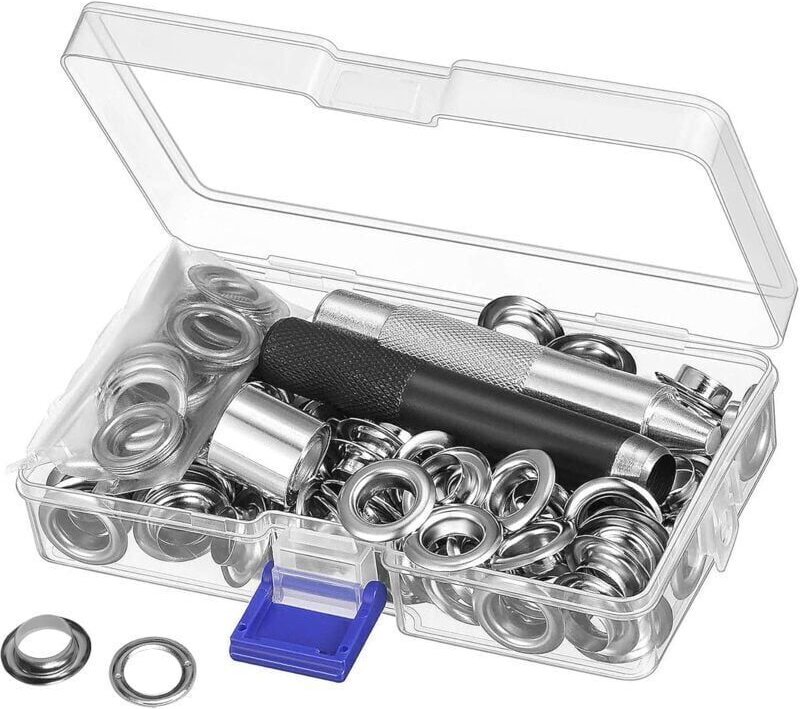 Ösen-Set, Werkzeuge, 12 mm Metallösen-Sets, 100 Ösen-Set für die Reparatur von Segeltuchplanenzelten, Silber (1/2 Zoll),...