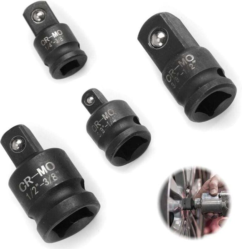 4-tlg. Steckschlüsseladapter, 3/8 auf 1/4, 1/4 auf 3/8, 1/2 auf 3/8, 3/8 auf 1/2, Chrom-Molybdän-Stahl (CR-MO), Vierkant...