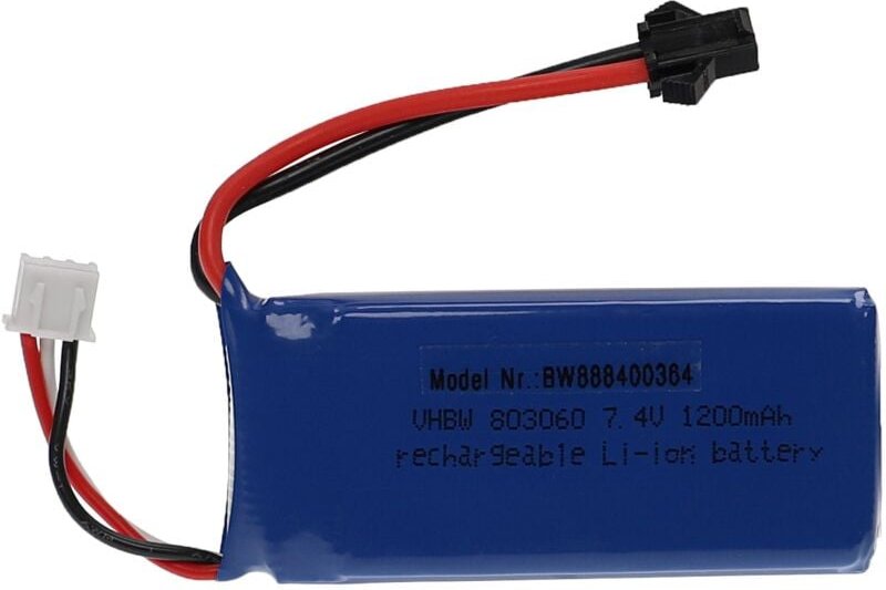 Vhbw - Akku kompatibel mit SM-2P Stecker für Modellbau z.B. Racing Car, Helikopter, Flugzeug (1200mAh, 7,4V, Li-Polymer,...