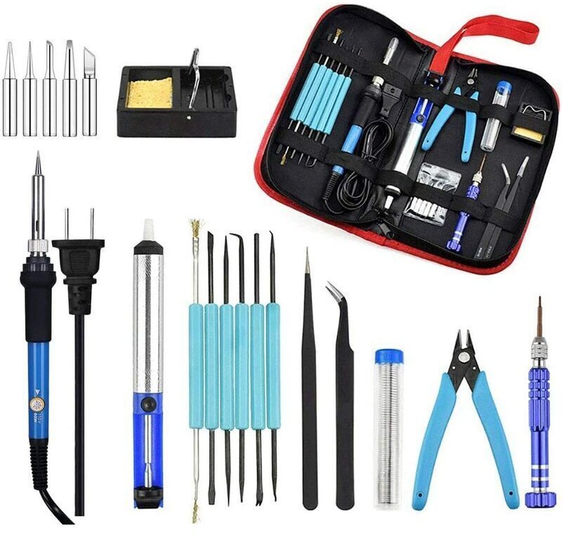 Lötkolben-Set, 60 W, Schweißwerkzeug mit einstellbarer Temperatur für Elektronik, mit Entlötpumpe, Lötkolbenständer, Sch...