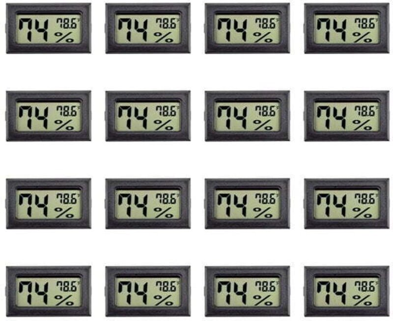 Set mit 16 Mini-Thermometern und Hygrometern, digitales Feuchtigkeitsmessgerät für Innenräume mit Fahrenheit-Temperaturs...