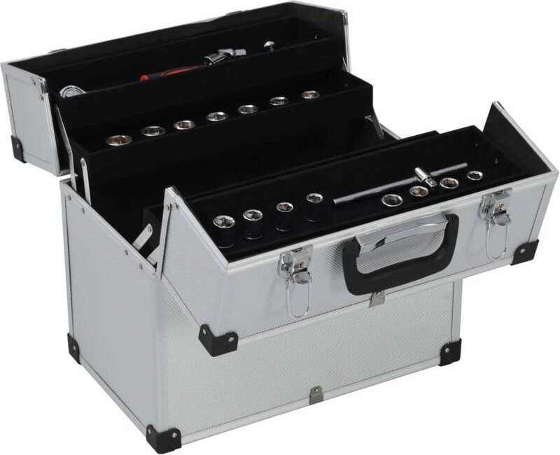 Werkzeugkoffer 38x22,5x34 cm Silbern Aluminum Vidaxl