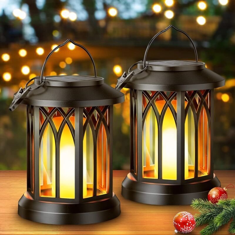 Solarbetriebene Gartenleuchten für den Außenbereich, 2 Stück solarbetriebene Außenleuchten mit realistischen Flammeneffe...