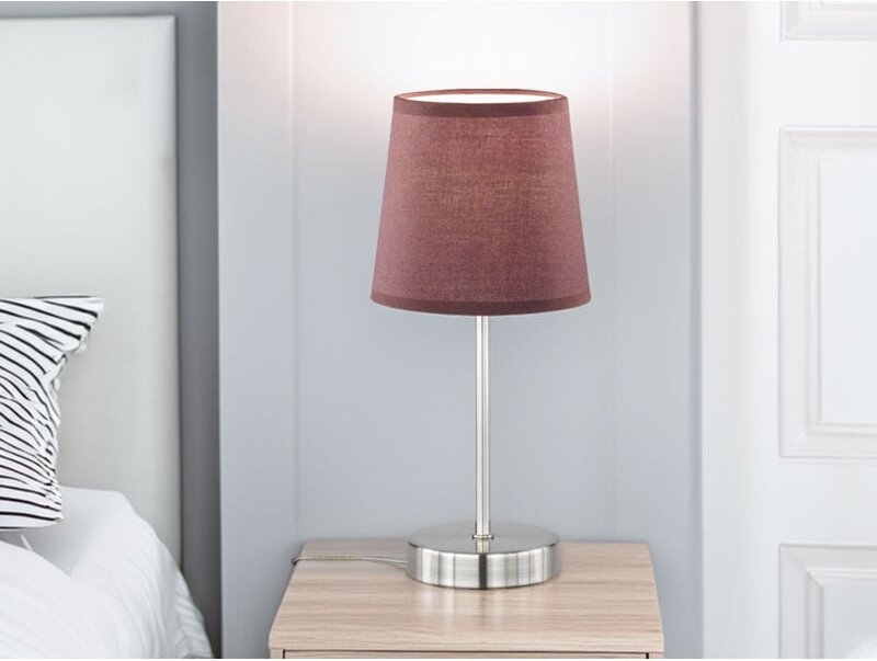 Tischleuchte Nachttischlampe Beistellleuchte Wohnzimmerlampe Schlafzimmerleuchte, Textil braun Metall nickel matt, 1x E1...