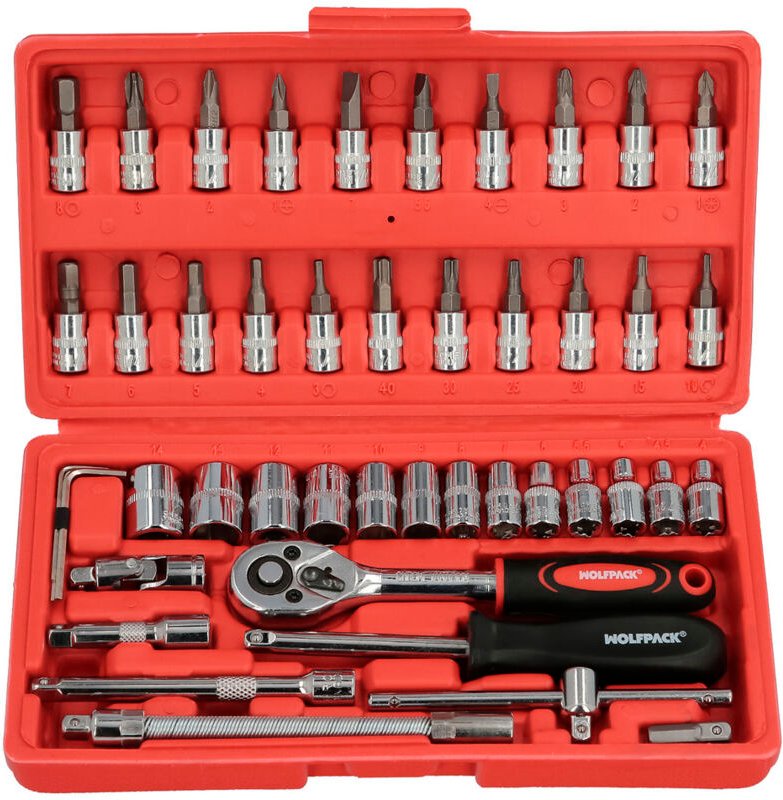 Juego De Llaves De Vaso y Puntas 1/4' 46 Piezas