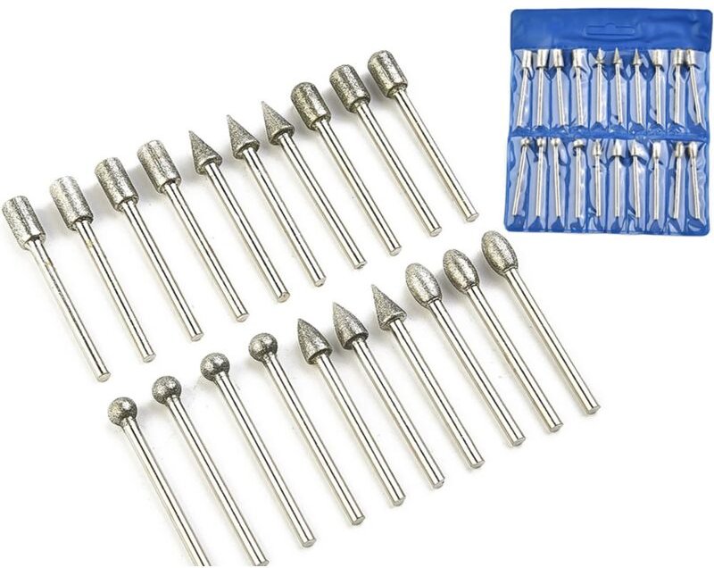 BEBUSINGOTO 20-teiliges Diamantbohrer-Set, Gravur-Bit-Set mit 3 mm (1/8 Zoll) Schaft für Rotationswerkzeug, Schleifen, P...