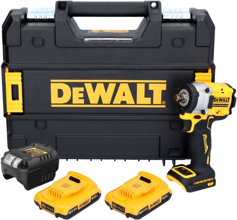 DeWalt DCF 921 D2T Akku Schlagschrauber 18 V 400 Nm 1/2" Brushless + 2x Akku 2,0 Ah + Ladegerät + TSTAK
