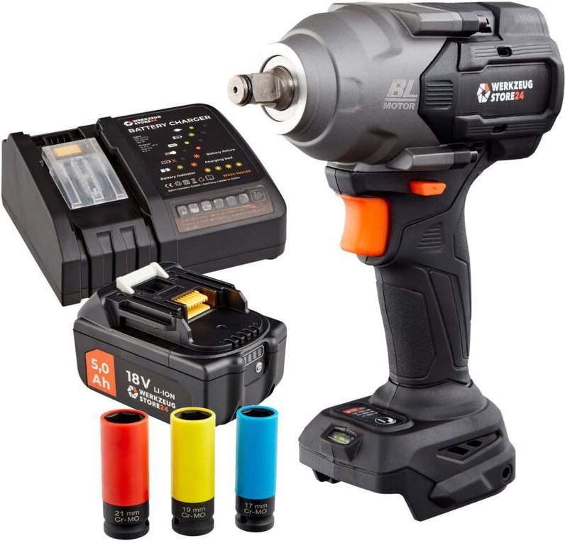 Ws24 - Akku-Drehschlagschrauber wds 18V 1/2" 950 nm / 1x 5,0 Ah Akku + Schnellladegerät inkl. Steckschlüsseleinsätze