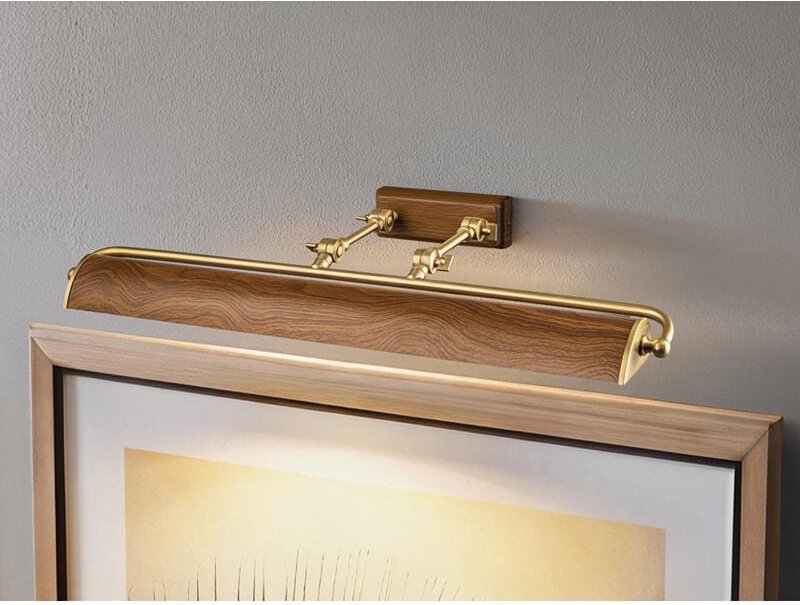 Große Bilderleuchte WINCHFIELD verstellbar, Holzoptik-Altmessing, B: 70cm