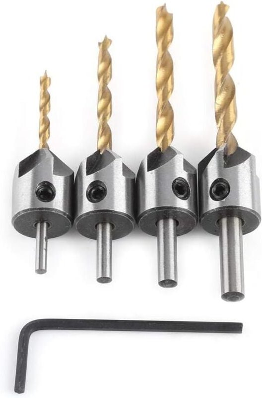 Ladacèe - Fasensenker, 5-schneidiger Kegelbohrer mit Sechskantschlüssel, Anfaswerkzeug für Holz (4 Stück, 3/4/5/6 mm)