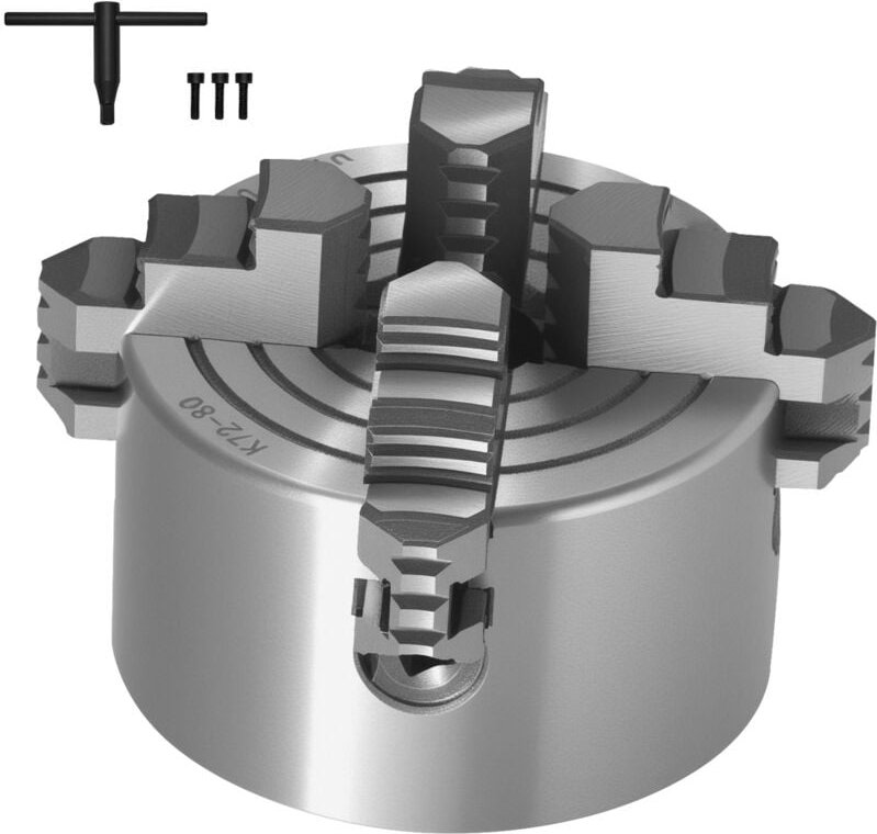 Mophorn - 4-Jaw Lathe Chuck, 3 Zoll (80mm), selbst zentrierndes Design, 5-80mm (0, 1-3, 15 Zoll) Klemm bereich, umfasst ...