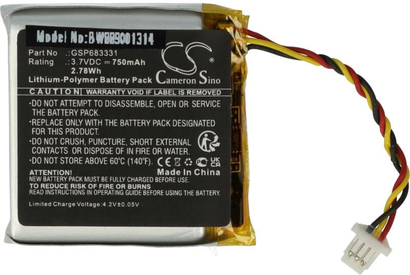 Vhbw - Akku Ersatz für jbl GSP683331 für Wireless Headset Kopfhörer (750 mAh, 3,7 v, Li-Polymer)